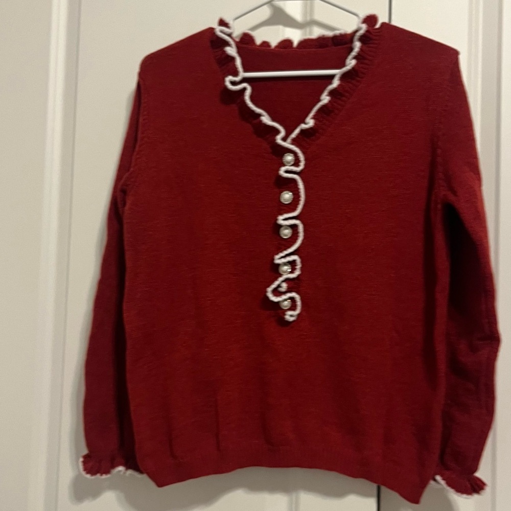 Red Sweater with White Trim
